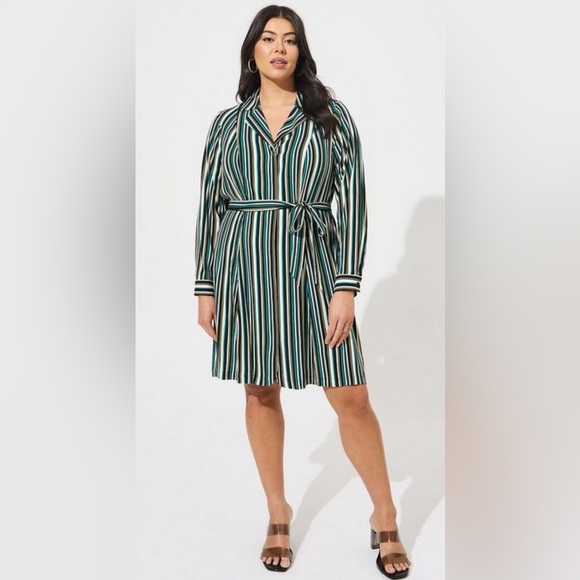 NWT Torrid Stripe Green Mini Rayon Slub Wrap Front Dress - Picture 1 of 5